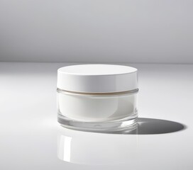 A sleek, white ceramic jar featuring a shiny gold lid, elegantly designed for storage or decoration, set against a soft, neutral background.