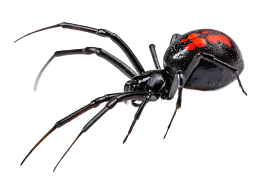 Black Widow Spider Close-Up – High-Contrast Side View with Red Hourglass Marking