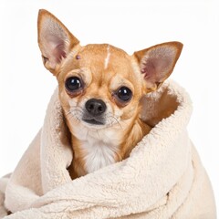 Cute Chihuahua Wrapped in Soft, Cozy Blanket