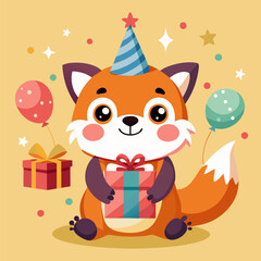 Cute Fox Birthday Party Illustration