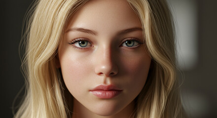 Naklejka premium Portrait of a Young Woman with Blonde Hair and Light Eyes