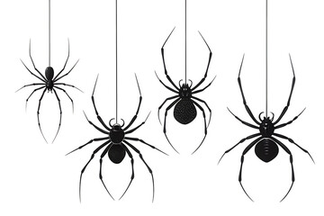 Four Spider Silhouettes – Minimalist Graphic Design on White Background