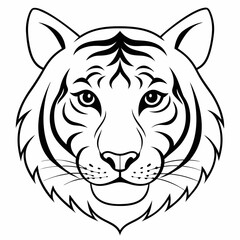Fototapeta premium Tiger Head Line Art Illustration . Black and White Animal Portrait