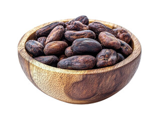 cocoa beans in wooden bowl