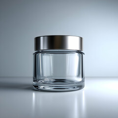 Empty Glass Cosmetic Jar with Silver Lid Perfect for Skincare Packaging