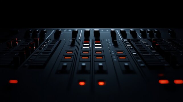 Product photography of a Switchboard illuminated by soft light against a black background. High-resolution, with a focus on the design elements of the Switchboard. Minimalist style. 