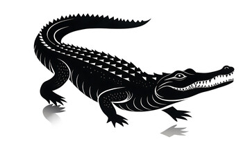 Fototapeta premium Stylized Black Crocodile Silhouette – Minimalist Design with Powerful Jaws