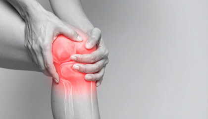 Person holding knee with pain highlighted in red