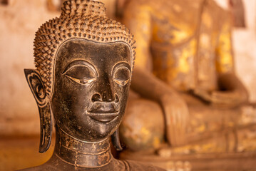 Close-up of Buddha statue head in Wat Si Saket