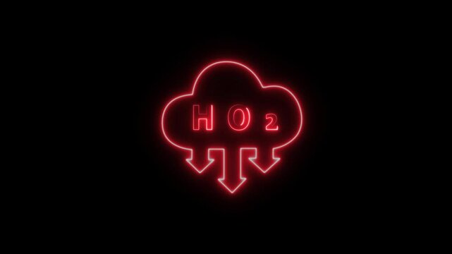 Glowing neon hydrogen peroxide with cloud icon animation. Neon sign cloud