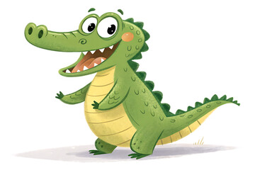 Fototapeta premium Playful Cartoon Crocodile Character – Bright Green and Yellow with Friendly Grin