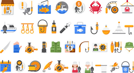 set of fishing tools and equipment series vector illustration