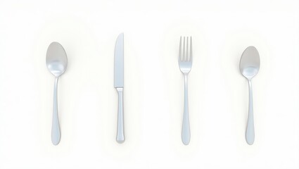 Elegant Silverware Set Spoons Fork and Knife on White Background