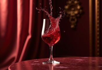 vibrant splashes red wine crystal glass capturing elegance motion luxurious setting, liquid, drink, beverage, liquor, reflection, swirl, pour, festive