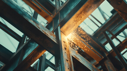 Welding Sparks in Industrial Steel Framework