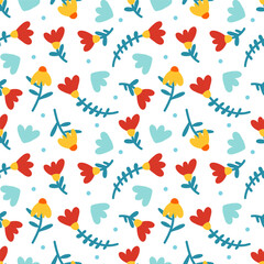 Flowers with leaves highlighted on a white background. Vector color illustration with plants. A collection of cute colors for printing, design, banners, patterns and postcards.