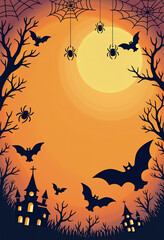 Top-Down Halloween Border with Spiderweb Elements, Flat Lay Style Illustration for Seasonal Cards, Backgrounds, and Framing Templates

