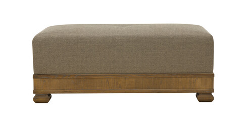 Upholstered ottoman with wooden base and legs on white background