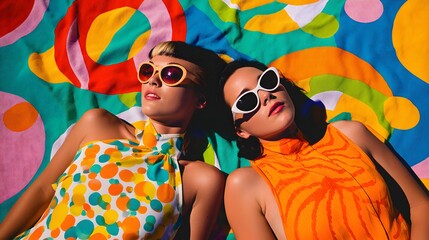 Joyful sunbathers revel in vibrant summer warmth and carefree relaxation.