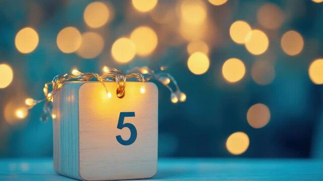 A wooden block with the number five written on it