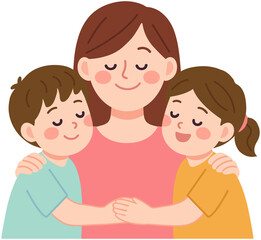 Mom Hugging Her Children
