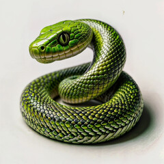 Fototapeta premium Vibrant Green Snake Coiled on White Background