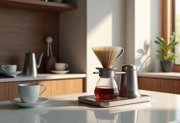 minimalist coffee drip setup sleek accessories modern brewing aesthetics coffee pouring equipment, bird, design, filter, mug, pot, kettle, grounds