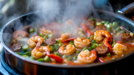 Shrimp stir fry in pan