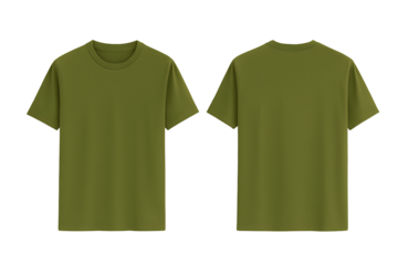 Olive Green T-Shirt Front and Back View mockup Isolated on Transparent Background