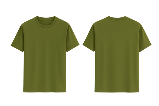Olive Green T-Shirt Front and Back View mockup Isolated on Transparent Background