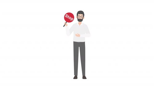 Man holding stop sign cartoon animation