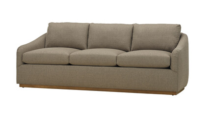 Modern three seater sofa with neutral linen fabric and low profile base