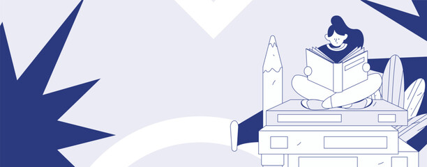 World Book Day Reading Character Flat Vector Concept Operation Hand Drawn Illustration
