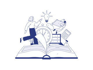 World Book Day Reading Character Flat Vector Concept Operation Hand Drawn Illustration
