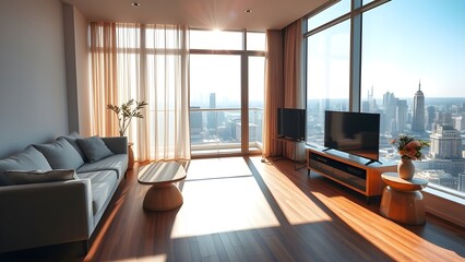 Modern luxury Apartment Living Room Features Comfortable Sofa And Table Yet Inviting Interior Design