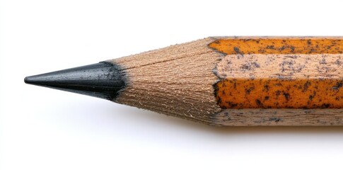 Close-up image of a wooden pencil featuring black lead set against a white backdrop suitable for writing or drawing purposes