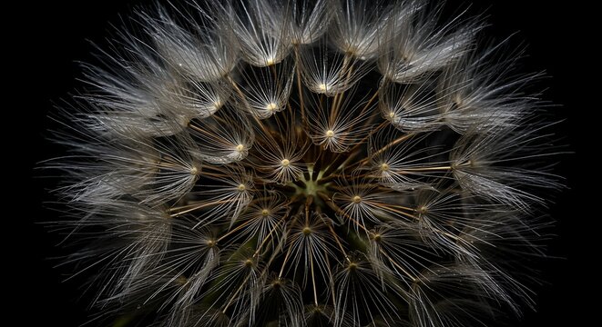 Dandelion Seed Head Close-up Against Black Background