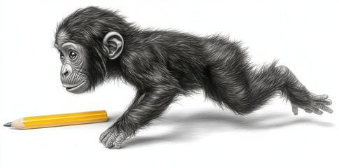 A youthful and agile monkey is shown sprinting quickly over a plain backdrop while displaying its lively personality and vigor