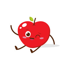 Cute Smiling Red Apple Character. Kawaii Red Fruit Mascot Style Vector. Cute vector character set in various action emotions. Collection symbols isolated on a white background