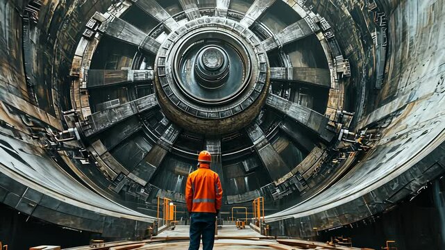Massive tunnel boring machine in operation at underground construction site showcasing engineering marvel