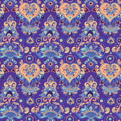 Vintage pattern for fabric "Oriental motifs" in the style of traditional prints. For textiles, wallpaper, packaging.