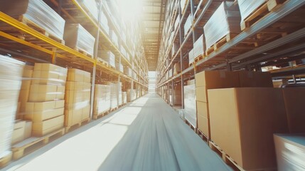 Fototapeta premium Warehouse interior, filled with goods