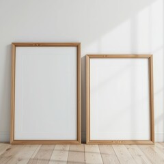 Two elegant, empty frames hang on a softly painted wall in a cozy room, inviting creativity and personal expression, with warm lighting enhancing their presence.