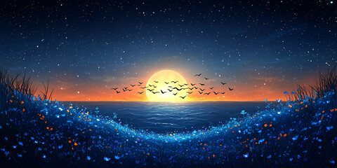 Naklejka premium moonlit bird flight silhouette