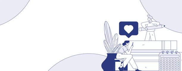 World Book Day Reading Character Flat Vector Concept Operation Hand Drawn Illustration
