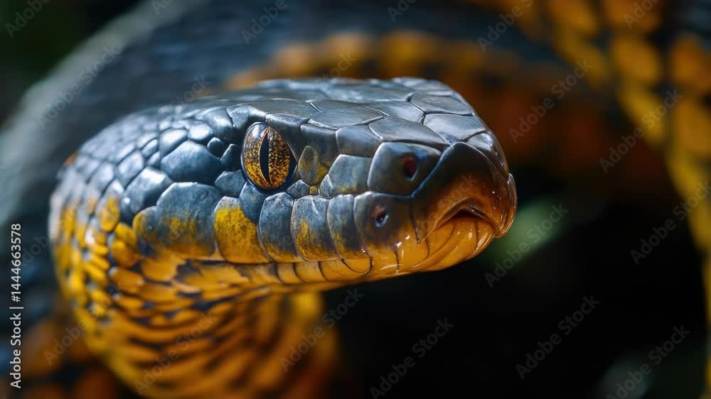 Poster a close-up view of a snake's head with its tongue out, great for highlighting the details and featur