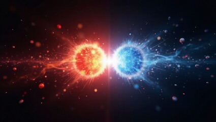 Redhot orb colliding into blue sphere