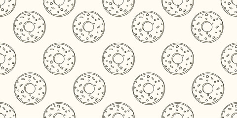 Sketch style Donut seamless Trellis vector illustration. Sweet Donut silhouette seamless pattern. Wrapping paper wallpaper cover print EPS 10