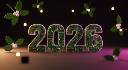 2026 New Year s Tech Design Circuit Board Numbers with Holly