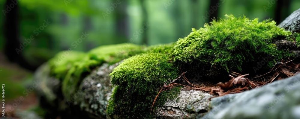 Aufkleber green moss between grass and forest with relax mood concept. lush green moss covering a fallen tree 